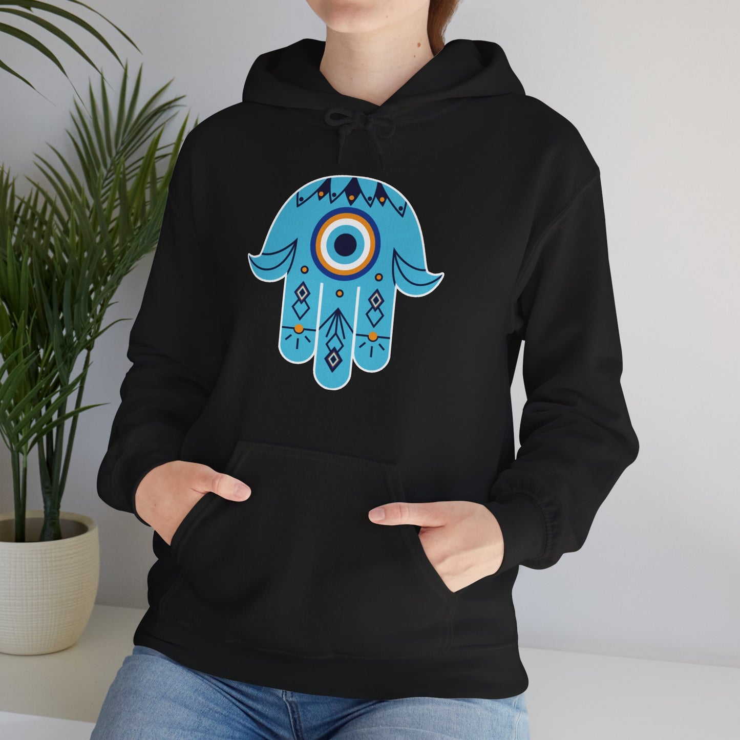 🧿Hand of Hamsa with Evil Eye Motif Protection Hoodie🧿🌙✨