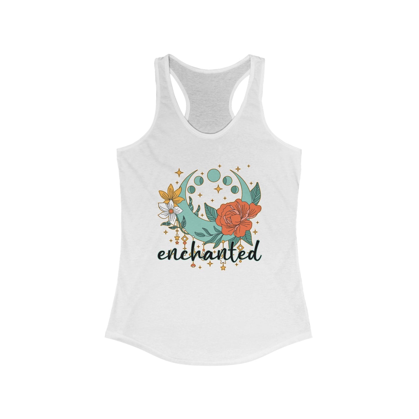 "Enchanted" Moon Phases Racerback Tank – BOHO Floral Lunar Vibes