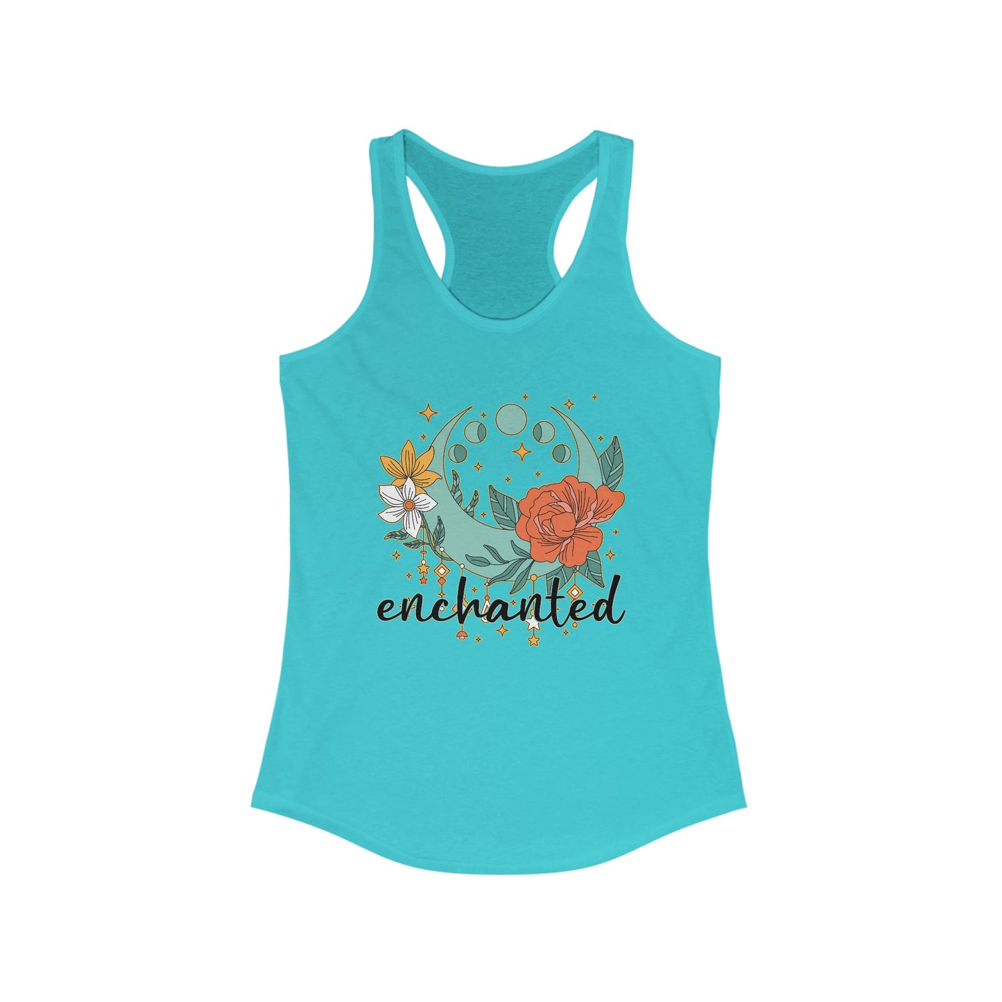 "Enchanted" Moon Phases Racerback Tank – BOHO Floral Lunar Vibes