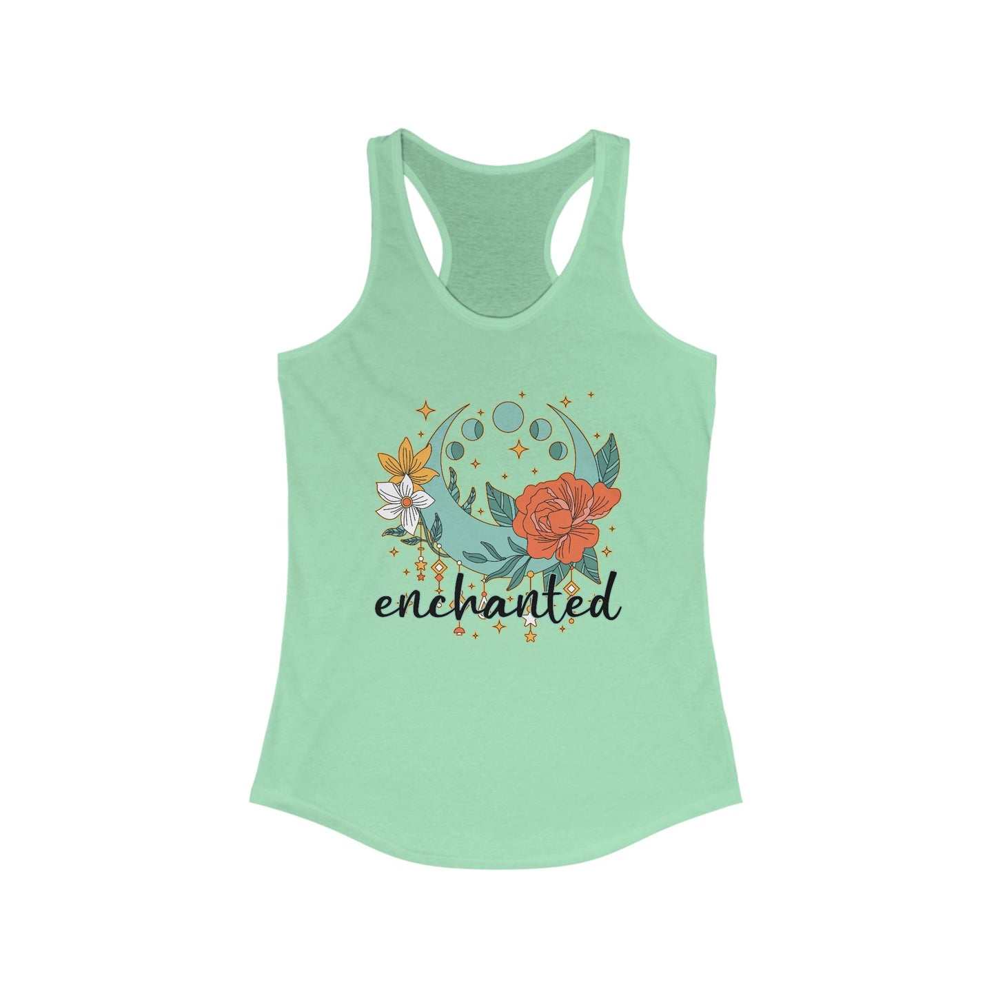 "Enchanted" Moon Phases Racerback Tank – BOHO Floral Lunar Vibes