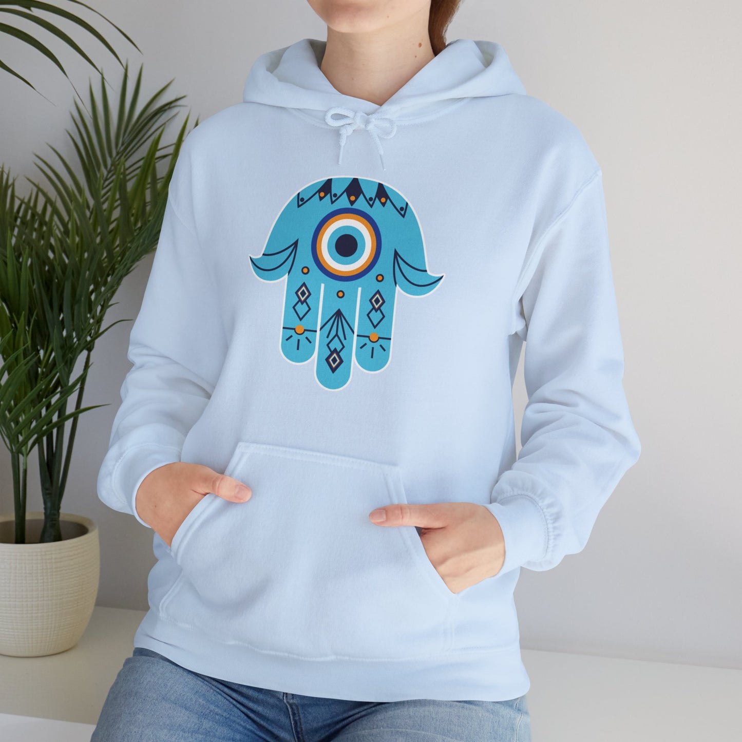 🧿Hand of Hamsa with Evil Eye Motif Protection Hoodie🧿🌙✨