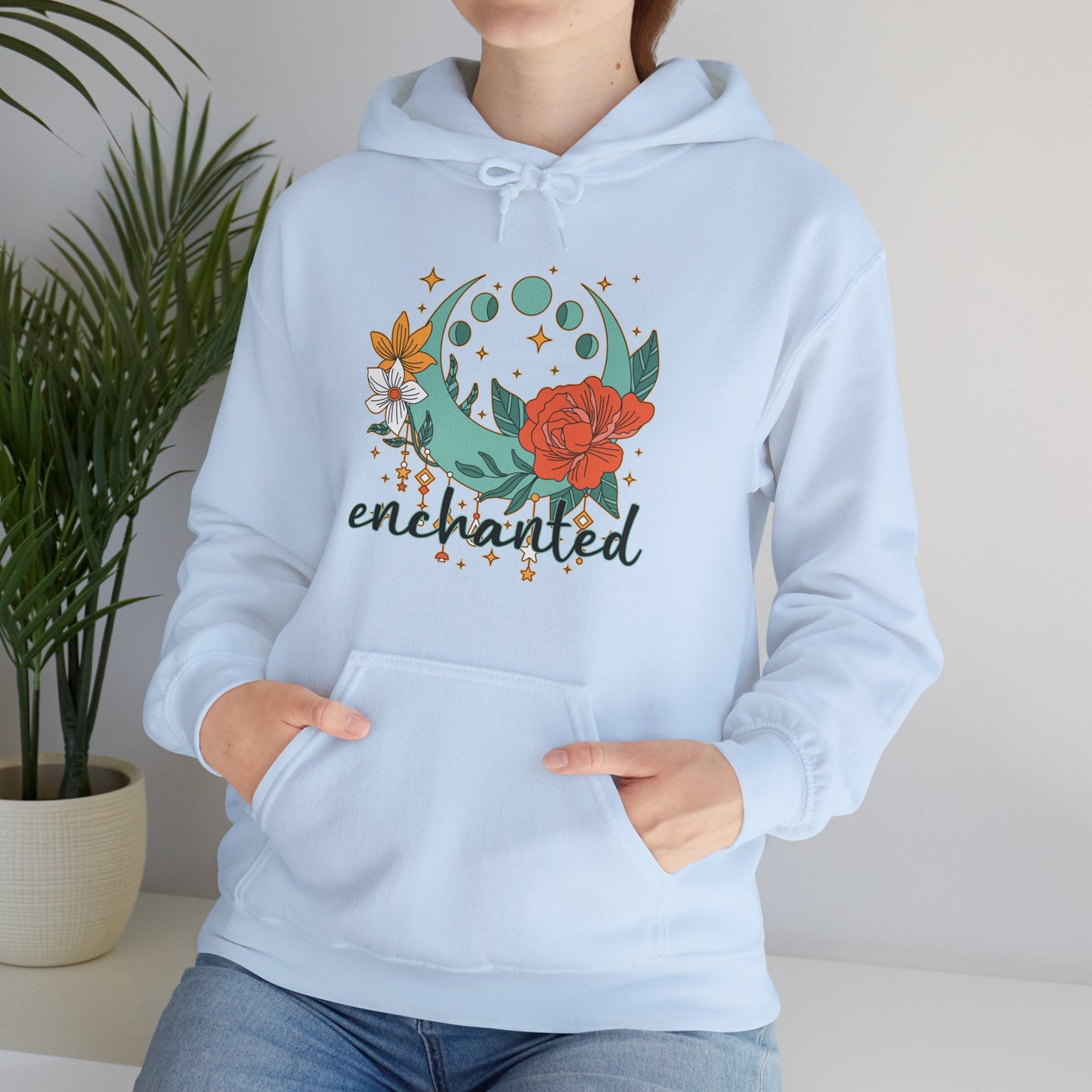 🌙Enchanted Hoodie🌸🌕 | Crescent Moon Phases & Boho Blossoms