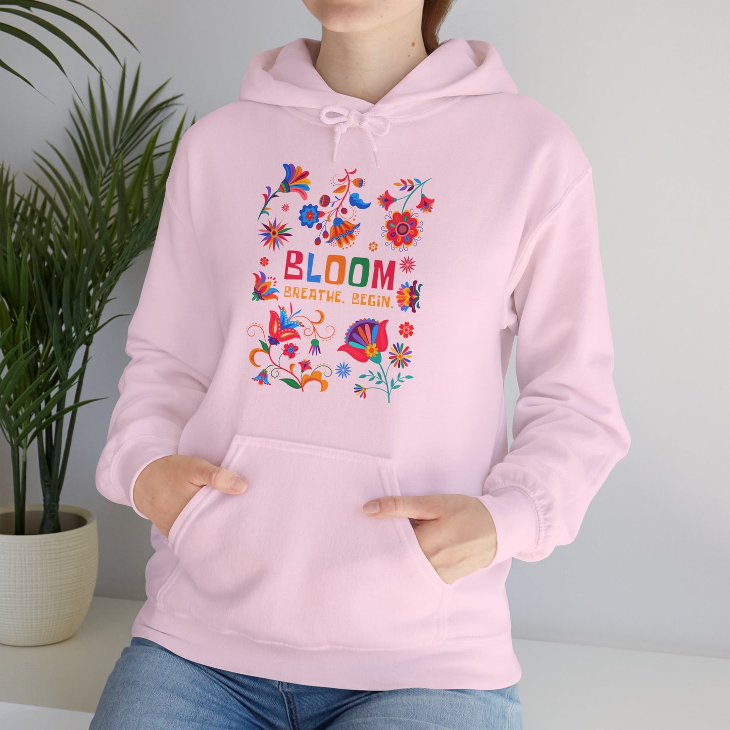 🌸✨Bloom. Breathe. Begin. – Vibrant Folk Floral Unisex Hoodie🌞🌿
