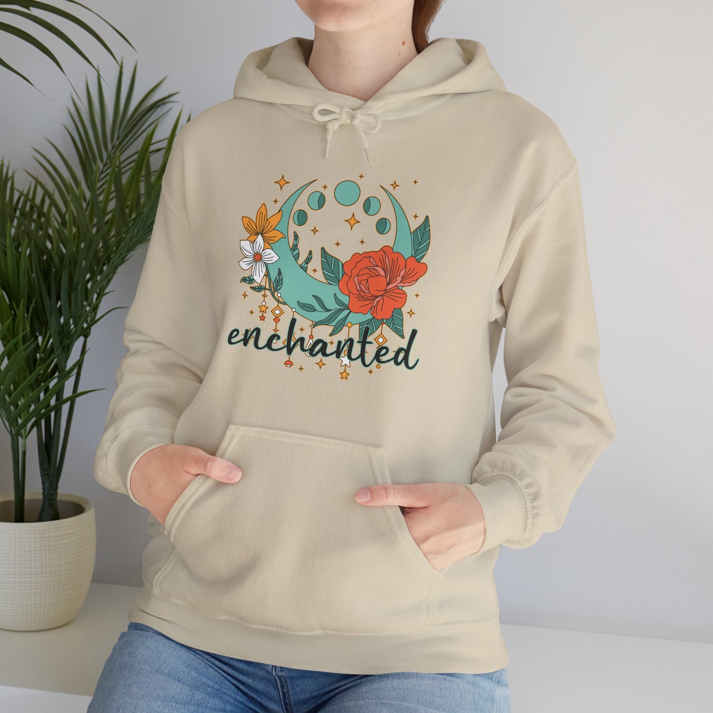 🌙Enchanted Hoodie🌸🌕 | Crescent Moon Phases & Boho Blossoms