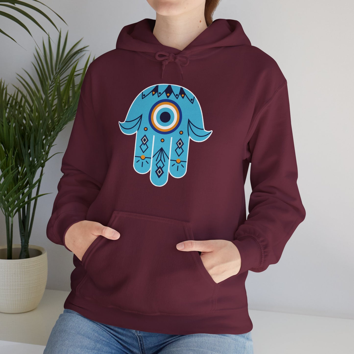 🧿Hand of Hamsa with Evil Eye Motif Protection Hoodie🧿🌙✨