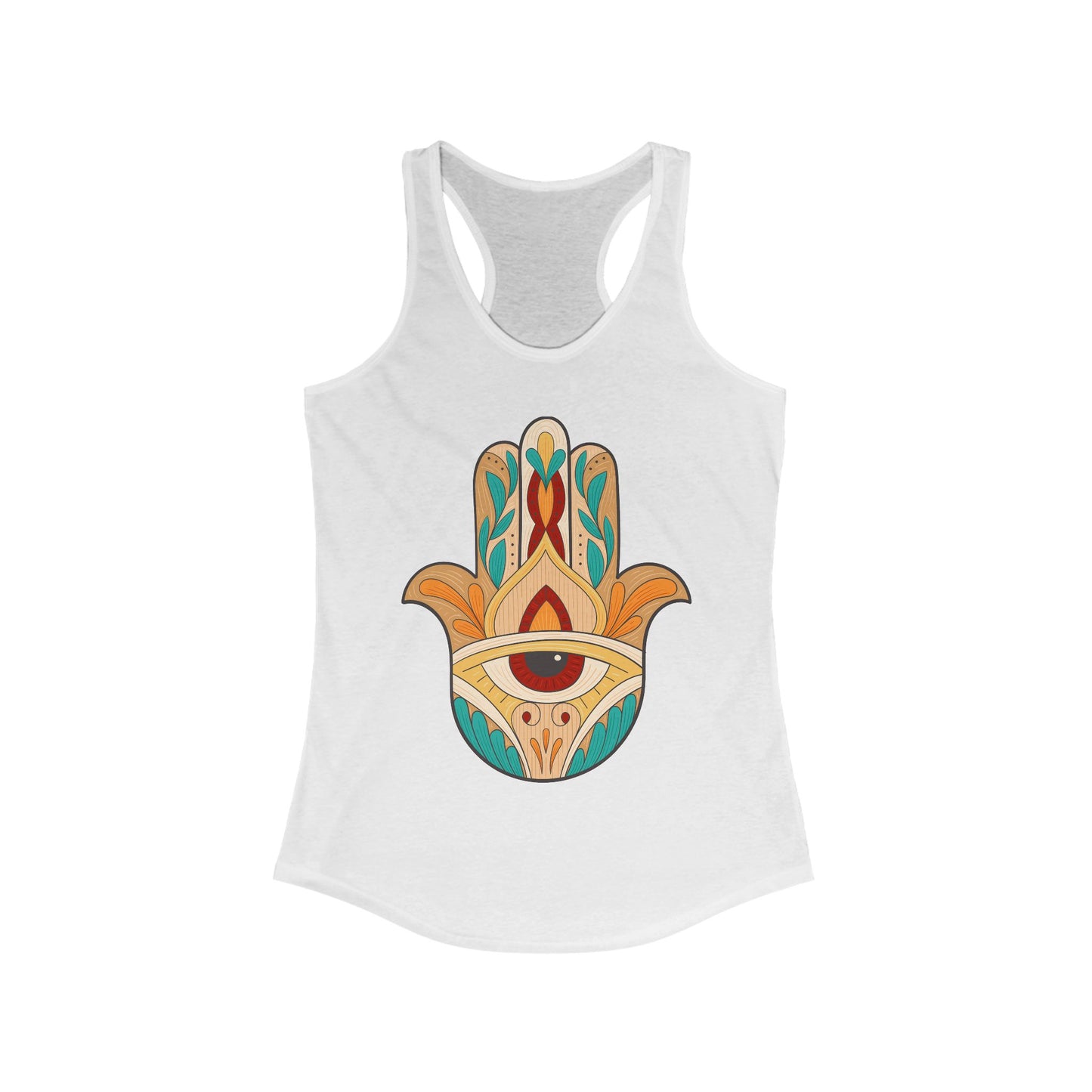 "Boho Hamsa Protection" - Flow in Style, Radiate Peace - Racerback Tank Top for Women