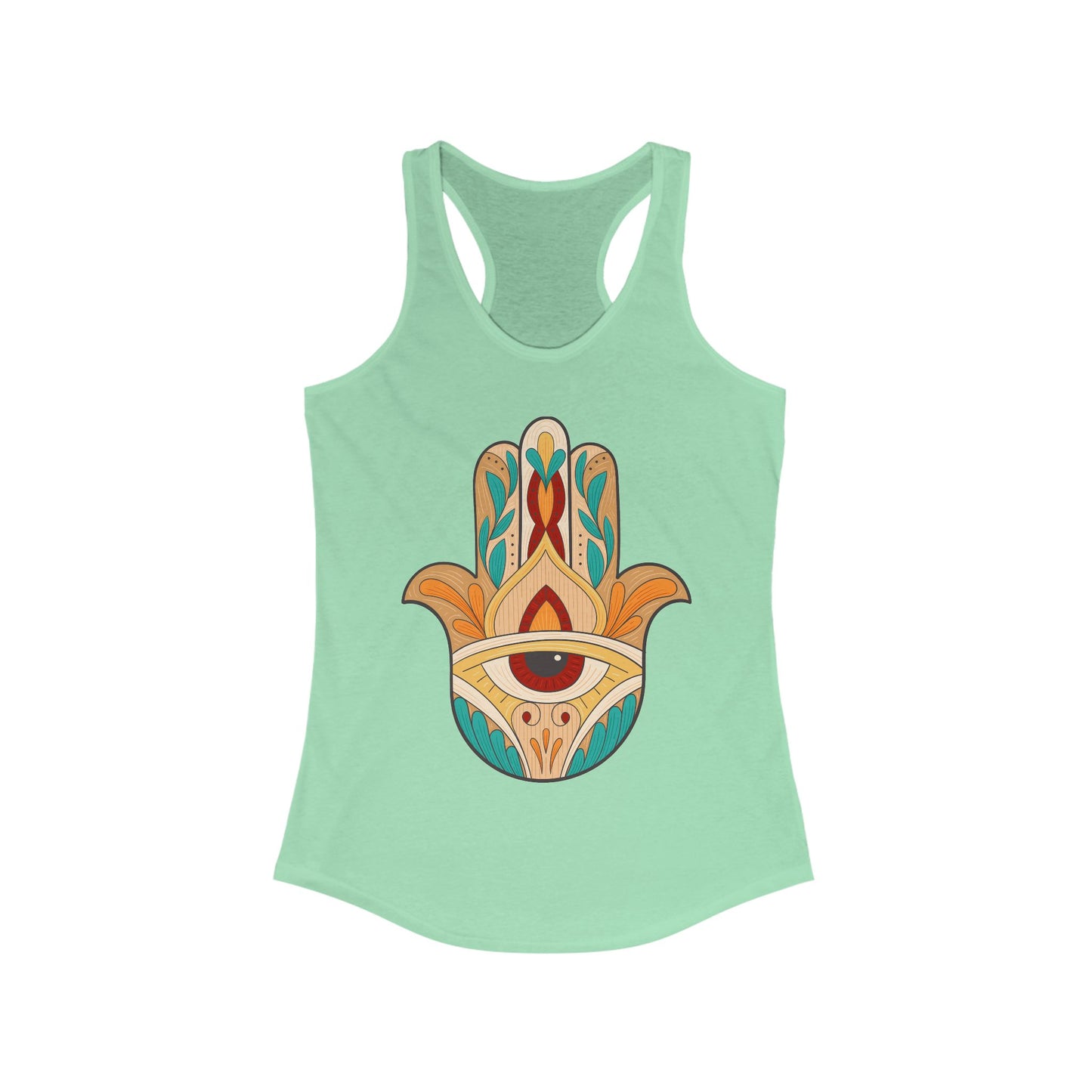 "Boho Hamsa Protection" - Flow in Style, Radiate Peace - Racerback Tank Top for Women