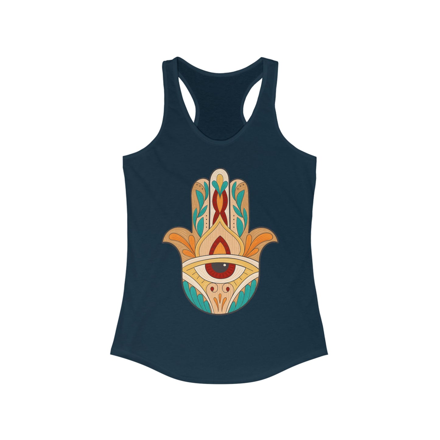 "Boho Hamsa Protection" - Flow in Style, Radiate Peace - Racerback Tank Top for Women