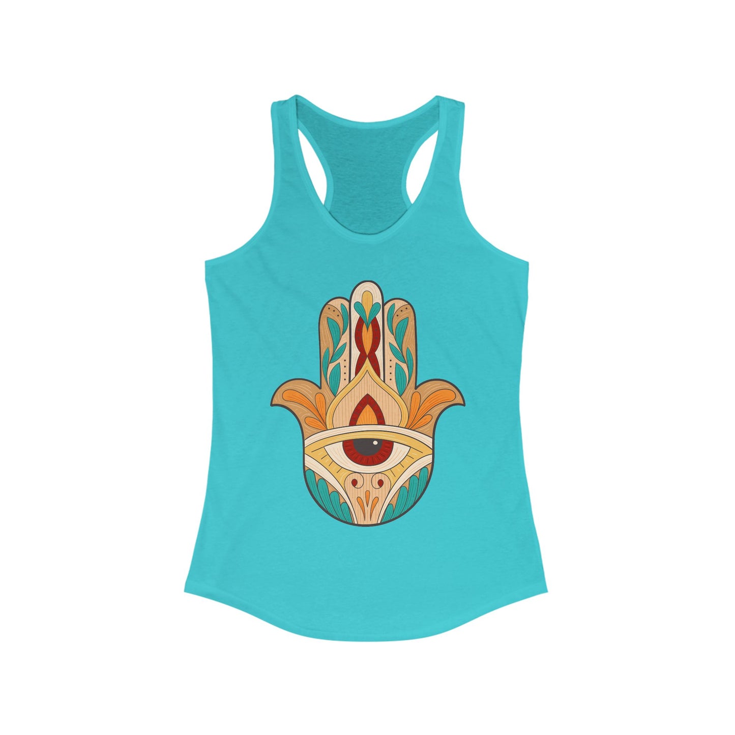"Boho Hamsa Protection" - Flow in Style, Radiate Peace - Racerback Tank Top for Women