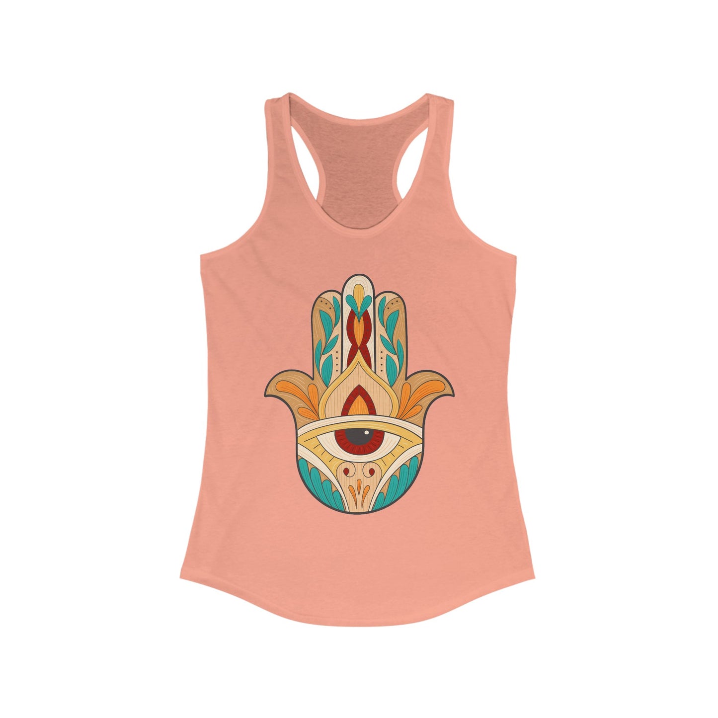 "Boho Hamsa Protection" - Flow in Style, Radiate Peace - Racerback Tank Top for Women