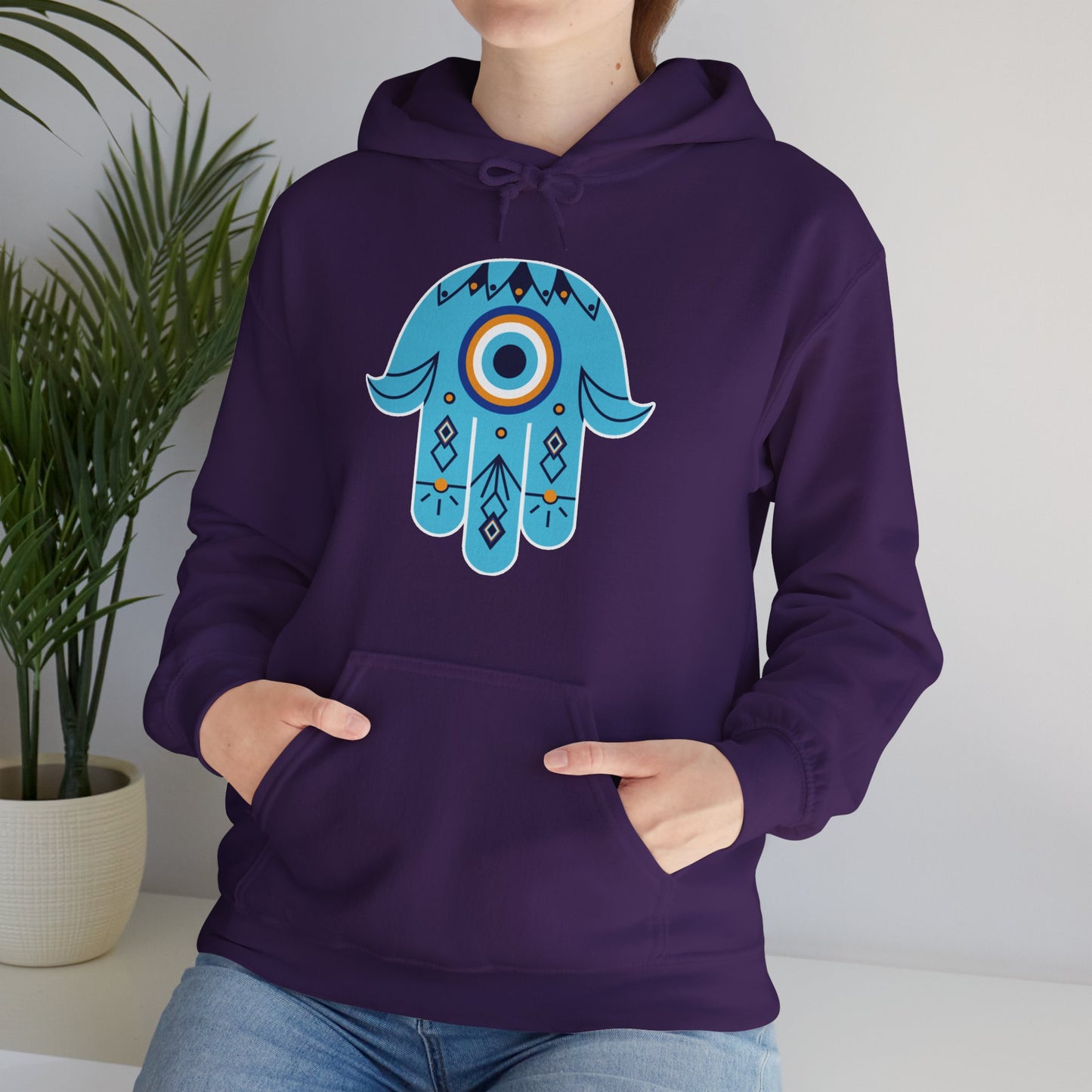 🧿Hand of Hamsa with Evil Eye Motif Protection Hoodie🧿🌙✨