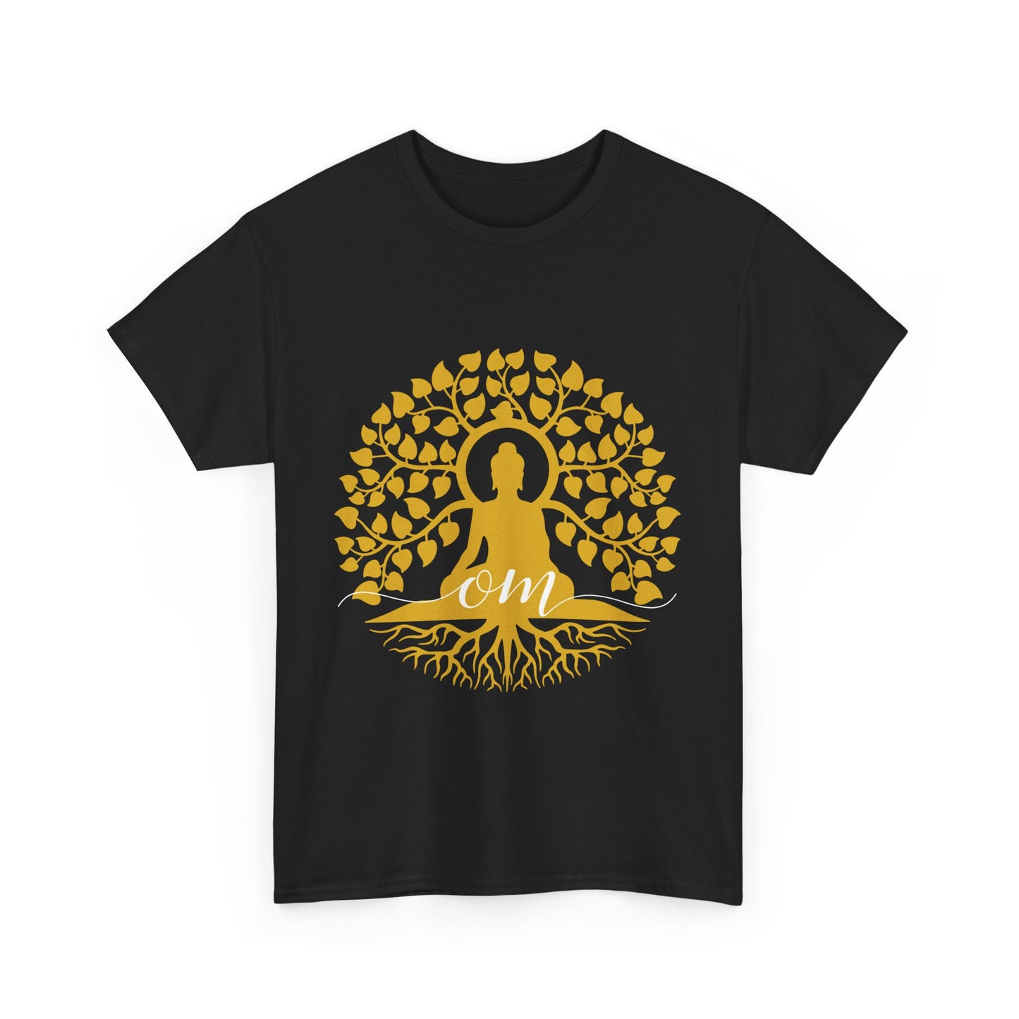 Rooted in Om - Buddha Under the Bodhi Tree Heavy Cotton Tee