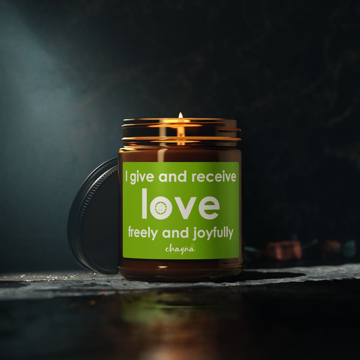 HEART CHAQRA Affirmation Candle 9oz. - "I give and receive love freely and joyfully" - Scented Soy Candle