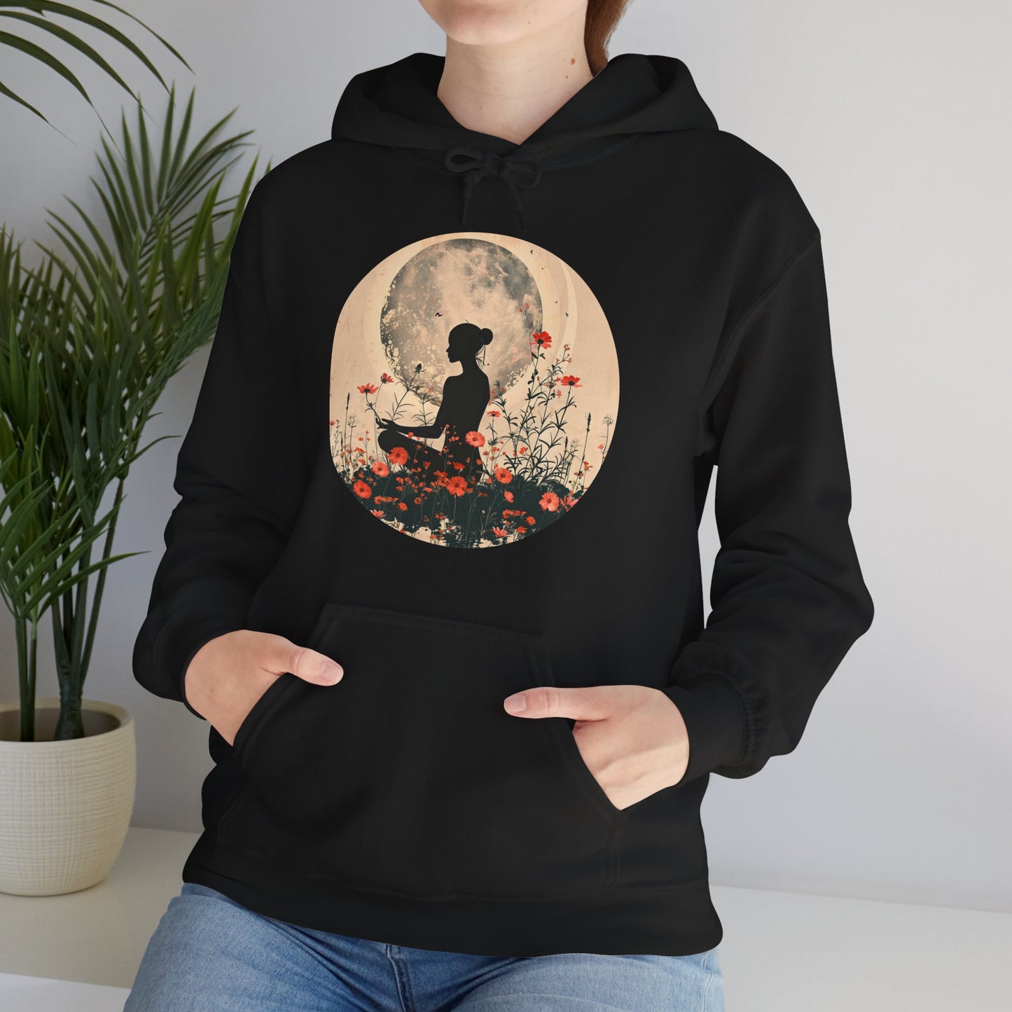 🌕Moonlit Meditation Hoodie – Divine Feminine Stillness & Strength✨🌹🧘🏾‍♀️