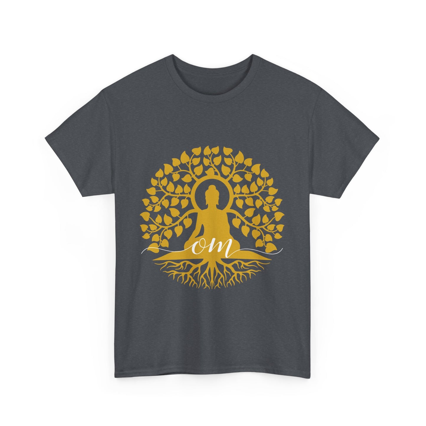 Rooted in Om - Buddha Under the Bodhi Tree Heavy Cotton Tee