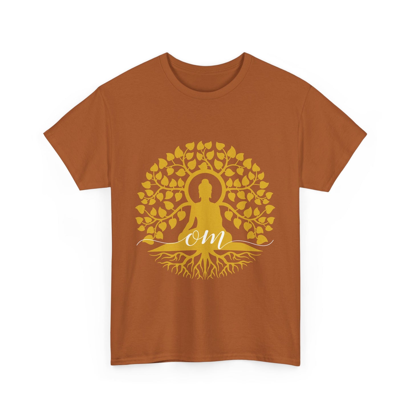 Rooted in Om - Buddha Under the Bodhi Tree Heavy Cotton Tee