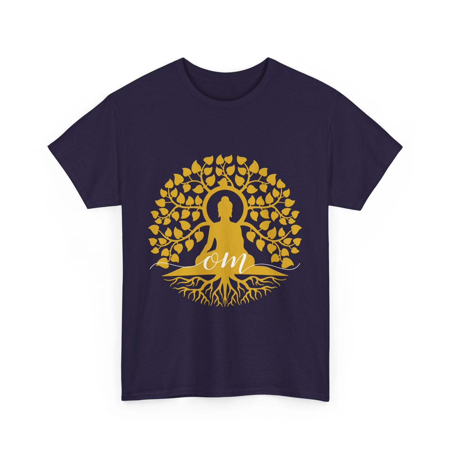 Rooted in Om - Buddha Under the Bodhi Tree Heavy Cotton Tee