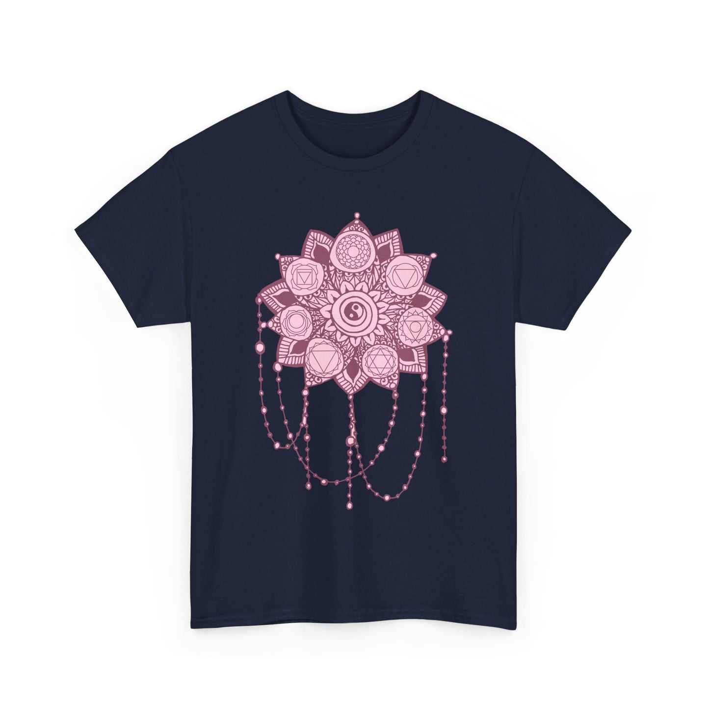 🌸Boho Harmony Heavy Cotton Tee - Pink Mandala & Yin Yang Vibes