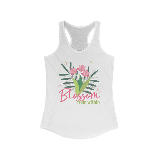"Inner Bloom - Blossom From Within" Women's Racerback Tank - Floral Motivational Fitness Shirt
