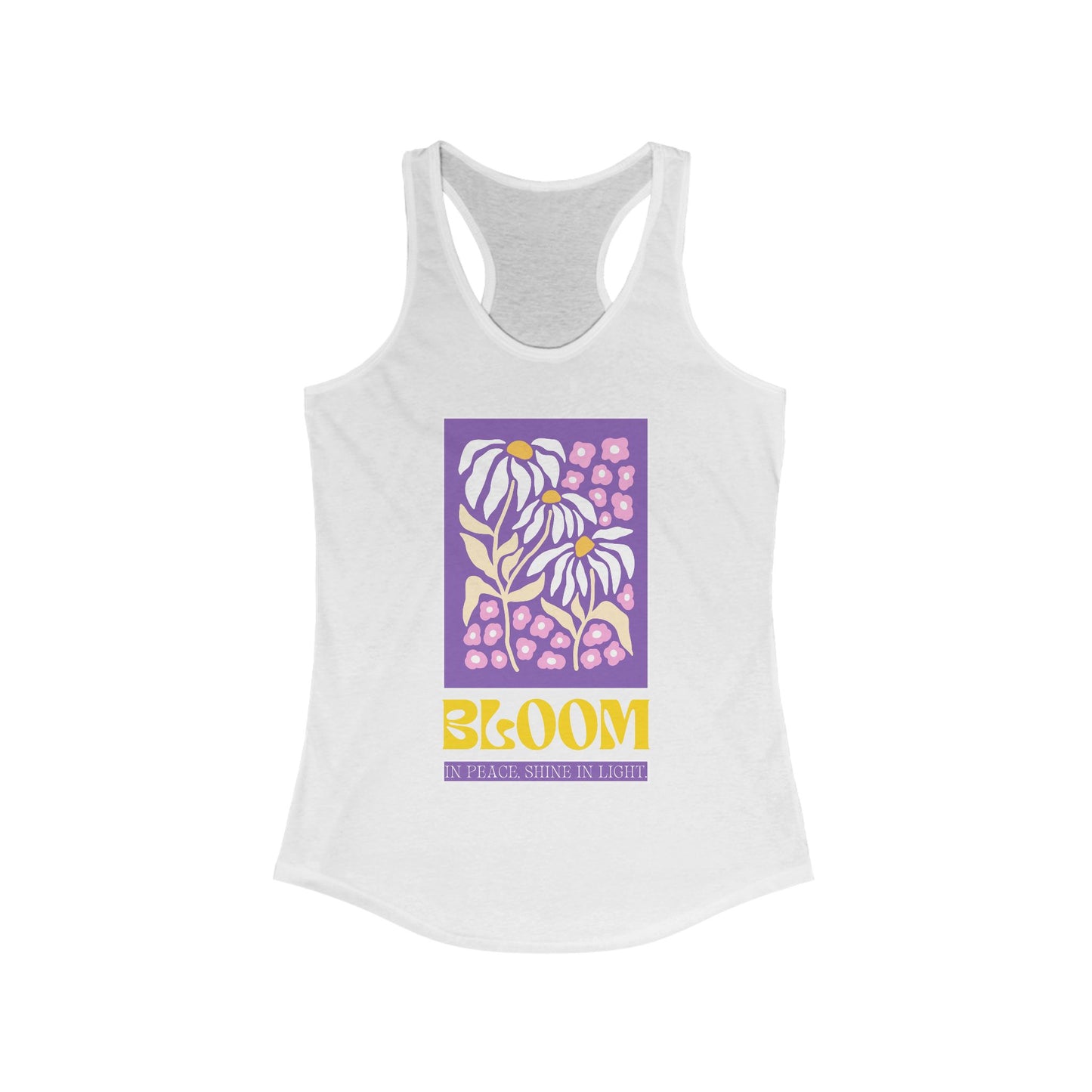 "Bloom in Peace, Shine in Light" - Floral Racerback Tank Top for Radiant Living