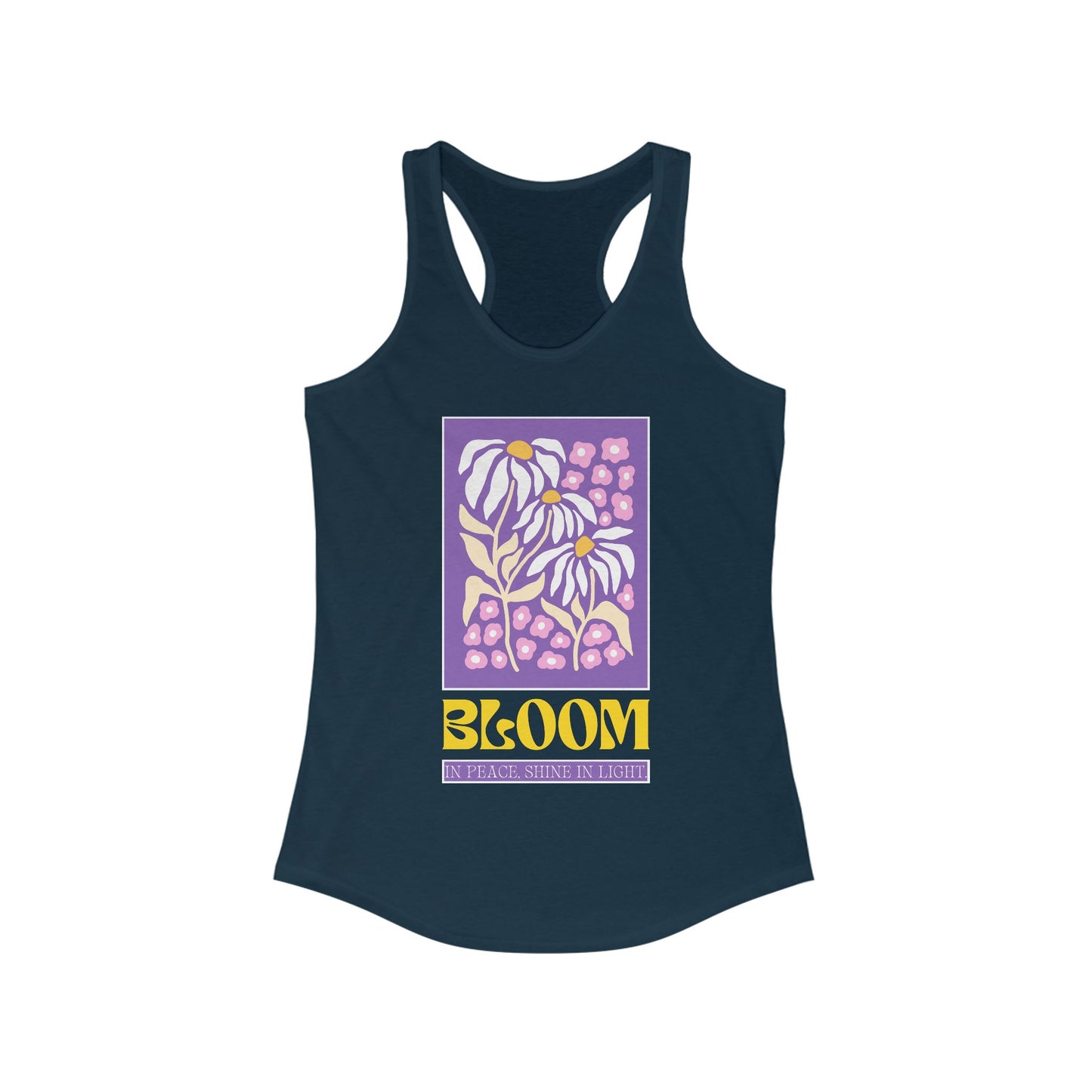 "Bloom in Peace, Shine in Light" - Floral Racerback Tank Top for Radiant Living