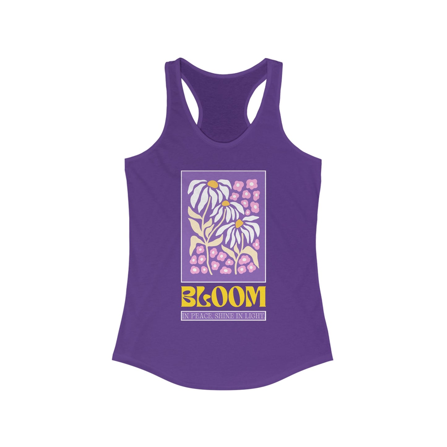 "Bloom in Peace, Shine in Light" - Floral Racerback Tank Top for Radiant Living