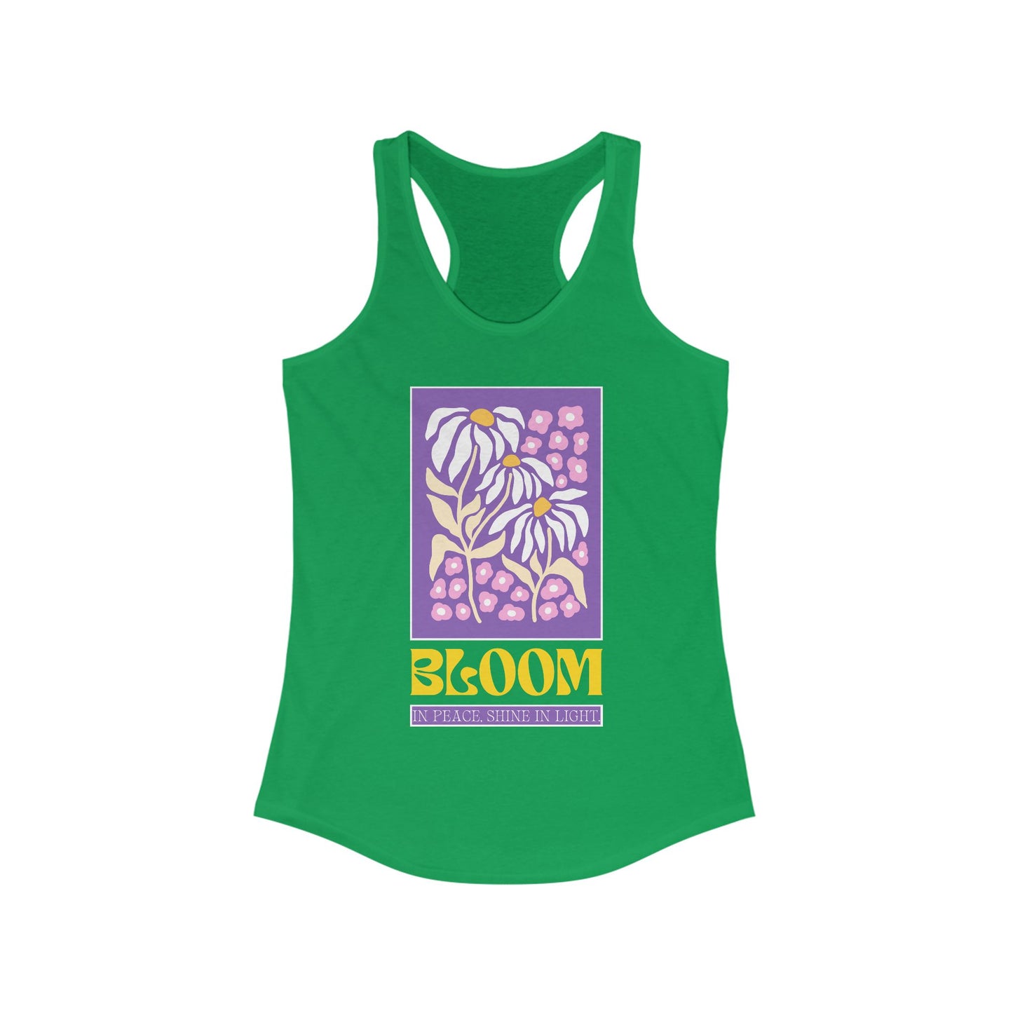 "Bloom in Peace, Shine in Light" - Floral Racerback Tank Top for Radiant Living