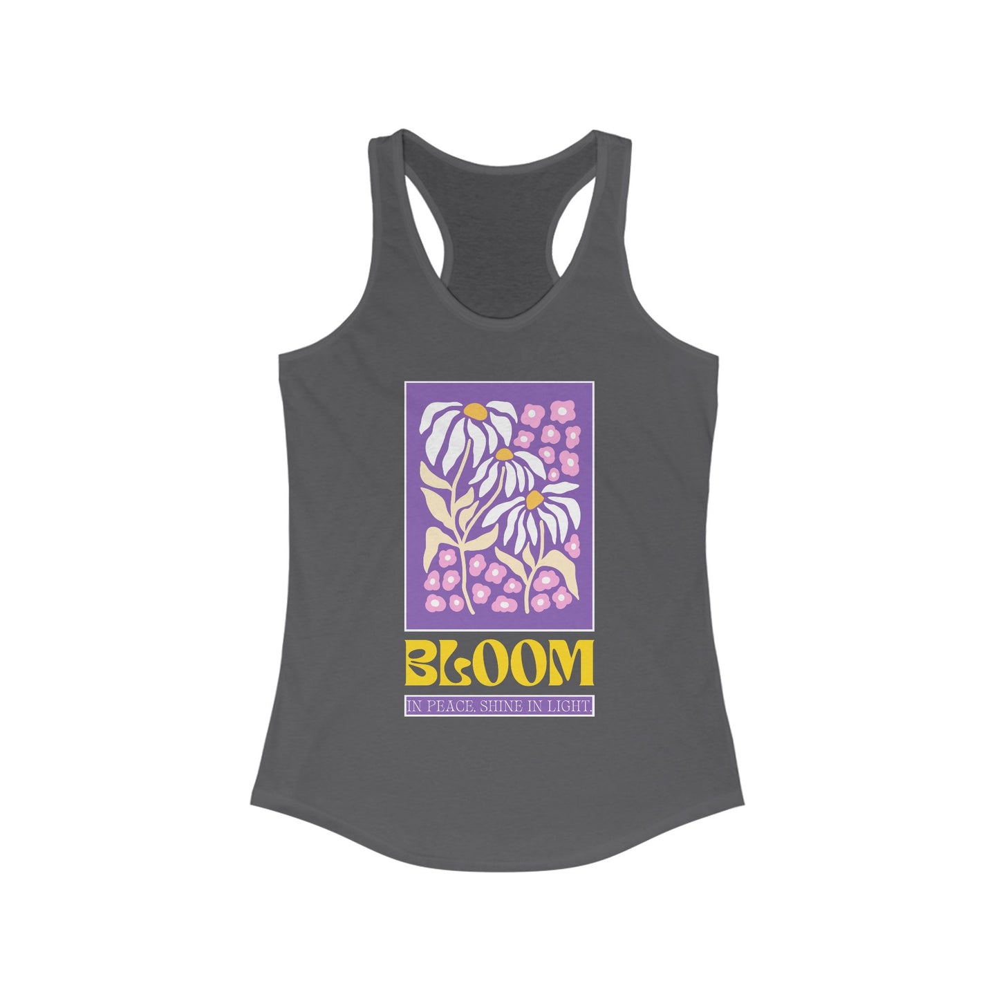 "Bloom in Peace, Shine in Light" - Floral Racerback Tank Top for Radiant Living