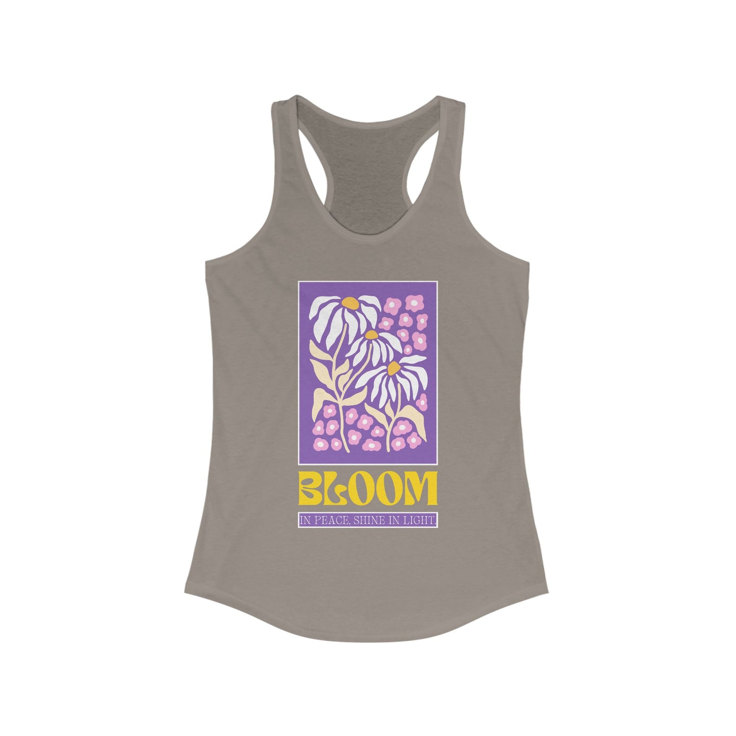 "Bloom in Peace, Shine in Light" - Floral Racerback Tank Top for Radiant Living