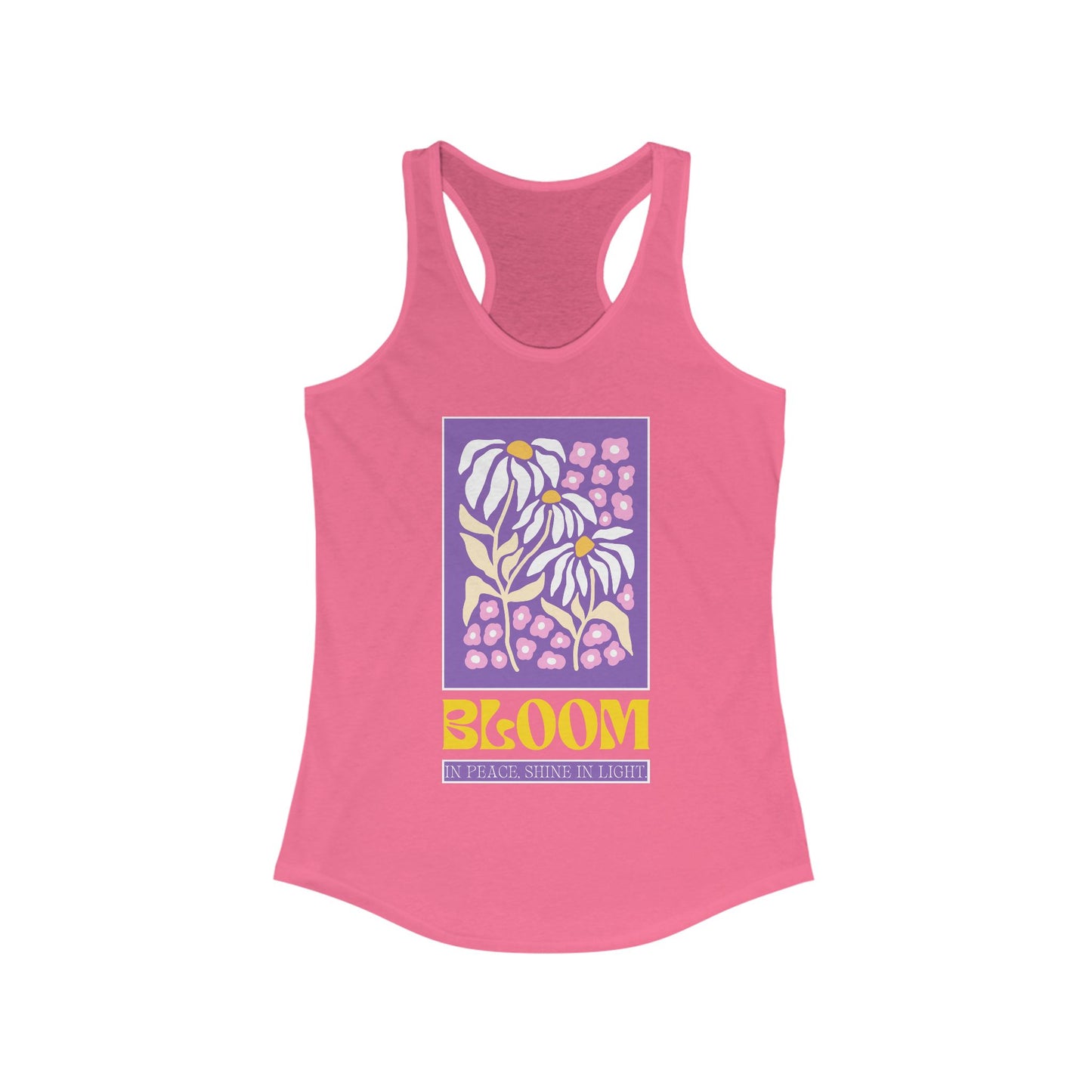 "Bloom in Peace, Shine in Light" - Floral Racerback Tank Top for Radiant Living