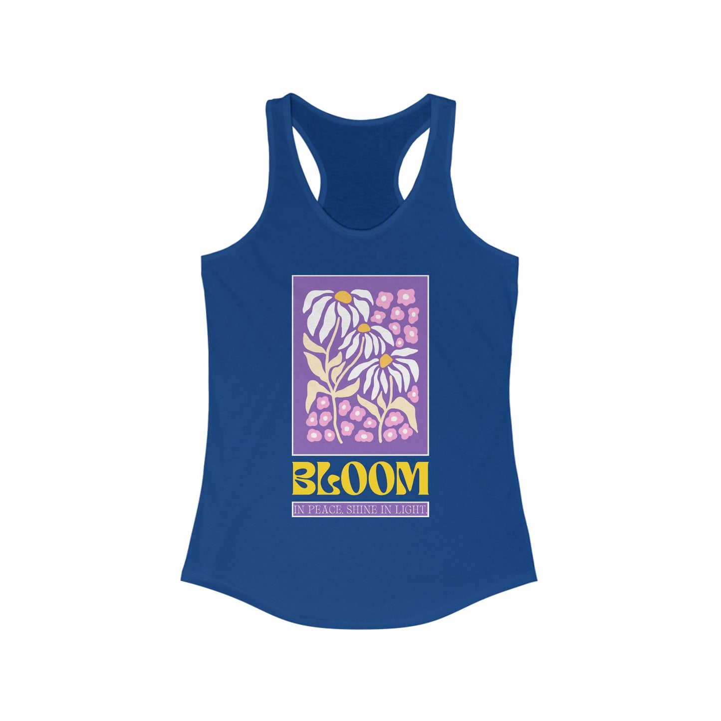 "Bloom in Peace, Shine in Light" - Floral Racerback Tank Top for Radiant Living