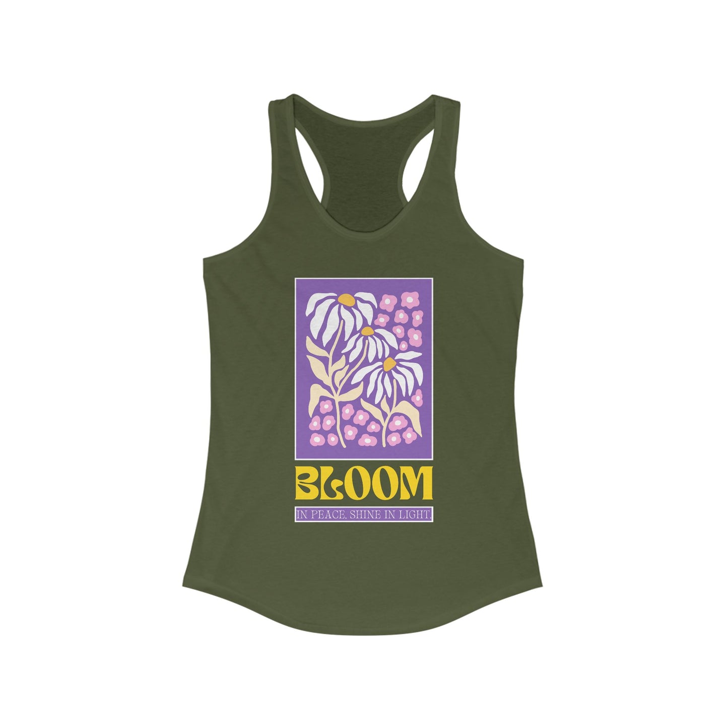 "Bloom in Peace, Shine in Light" - Floral Racerback Tank Top for Radiant Living