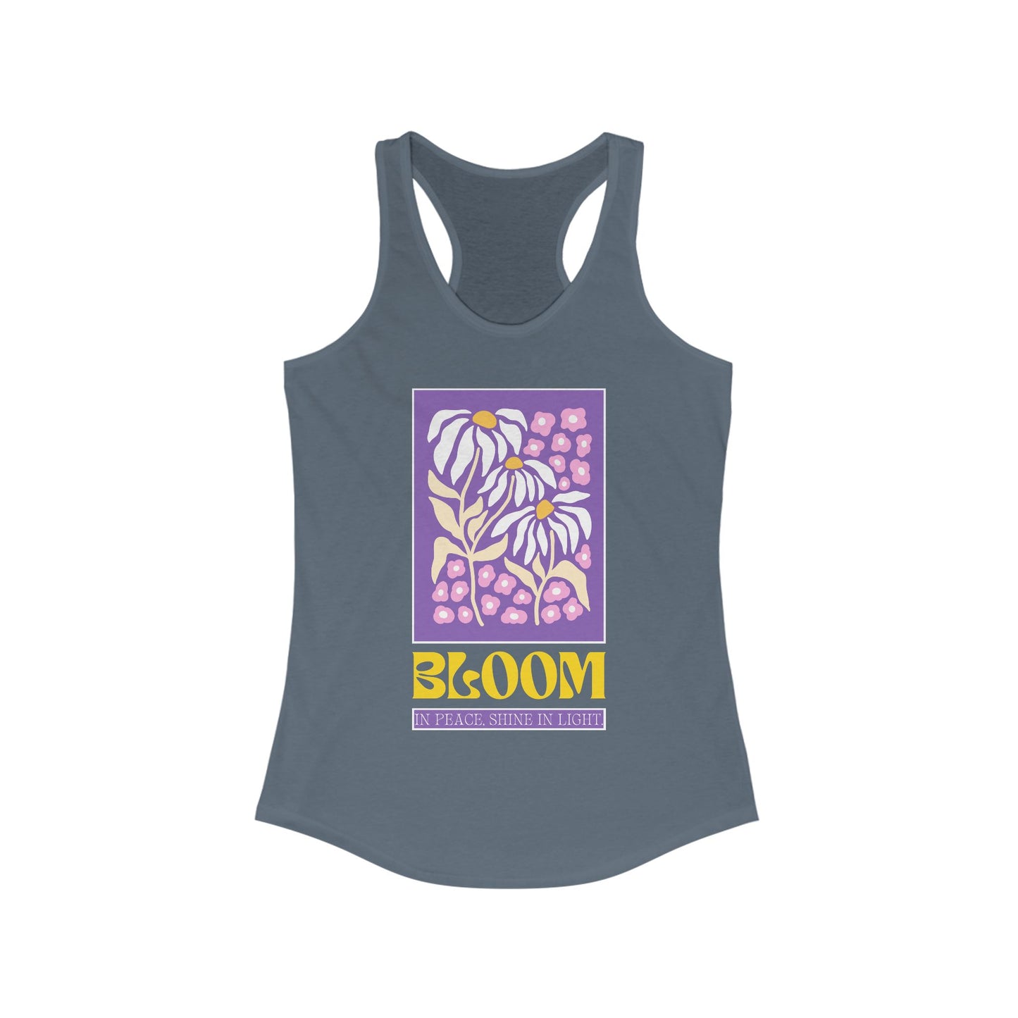 "Bloom in Peace, Shine in Light" - Floral Racerback Tank Top for Radiant Living