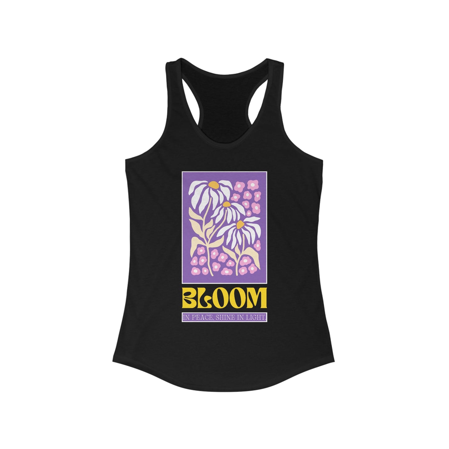 "Bloom in Peace, Shine in Light" - Floral Racerback Tank Top for Radiant Living