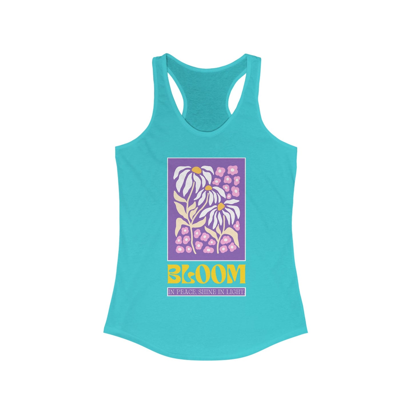 "Bloom in Peace, Shine in Light" - Floral Racerback Tank Top for Radiant Living