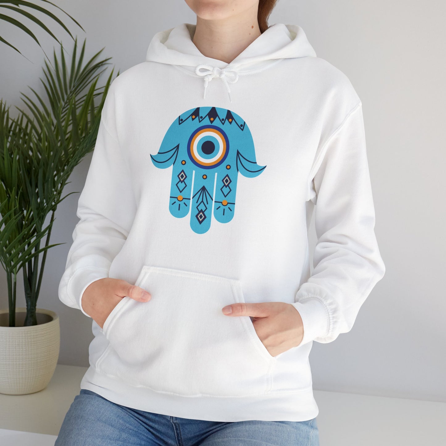🧿Hand of Hamsa with Evil Eye Motif Protection Hoodie🧿🌙✨