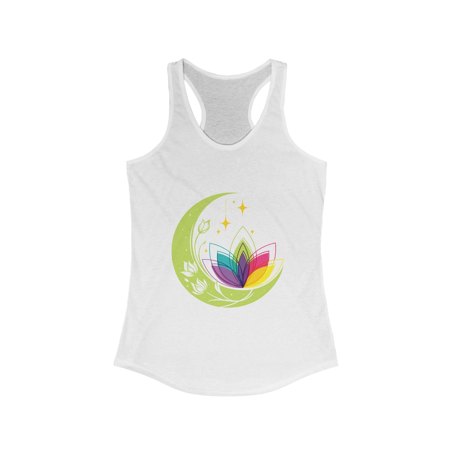 New Moon & Lotus Racerback Tank – Radiate Cosmic Calm & Feminine Strength