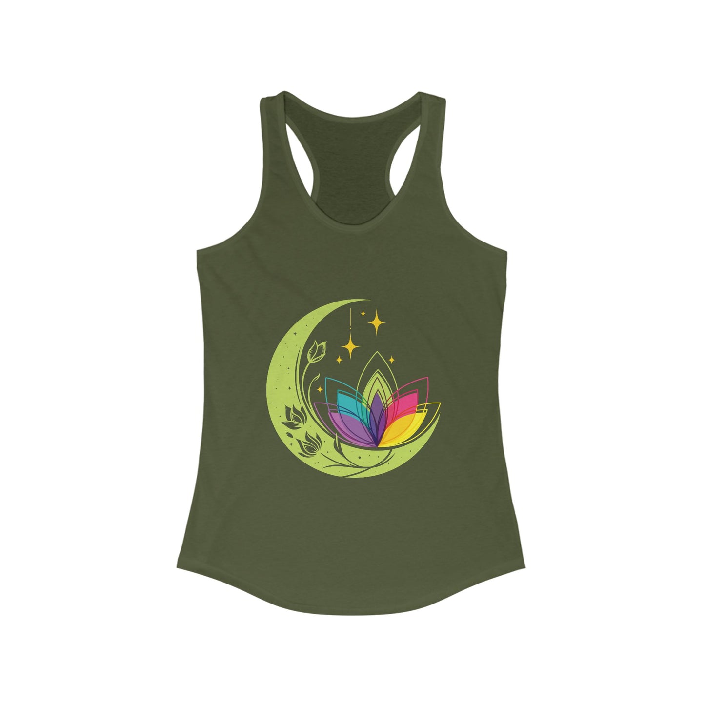 New Moon & Lotus Racerback Tank – Radiate Cosmic Calm & Feminine Strength