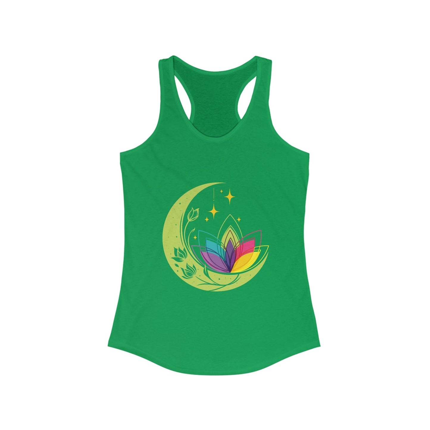 New Moon & Lotus Racerback Tank – Radiate Cosmic Calm & Feminine Strength