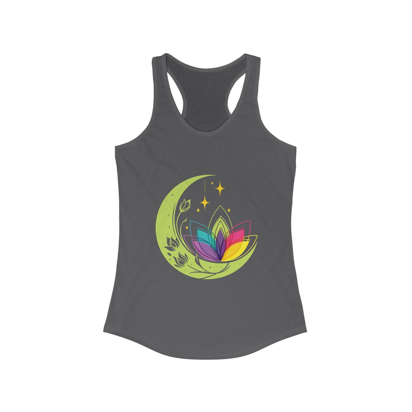 New Moon & Lotus Racerback Tank – Radiate Cosmic Calm & Feminine Strength