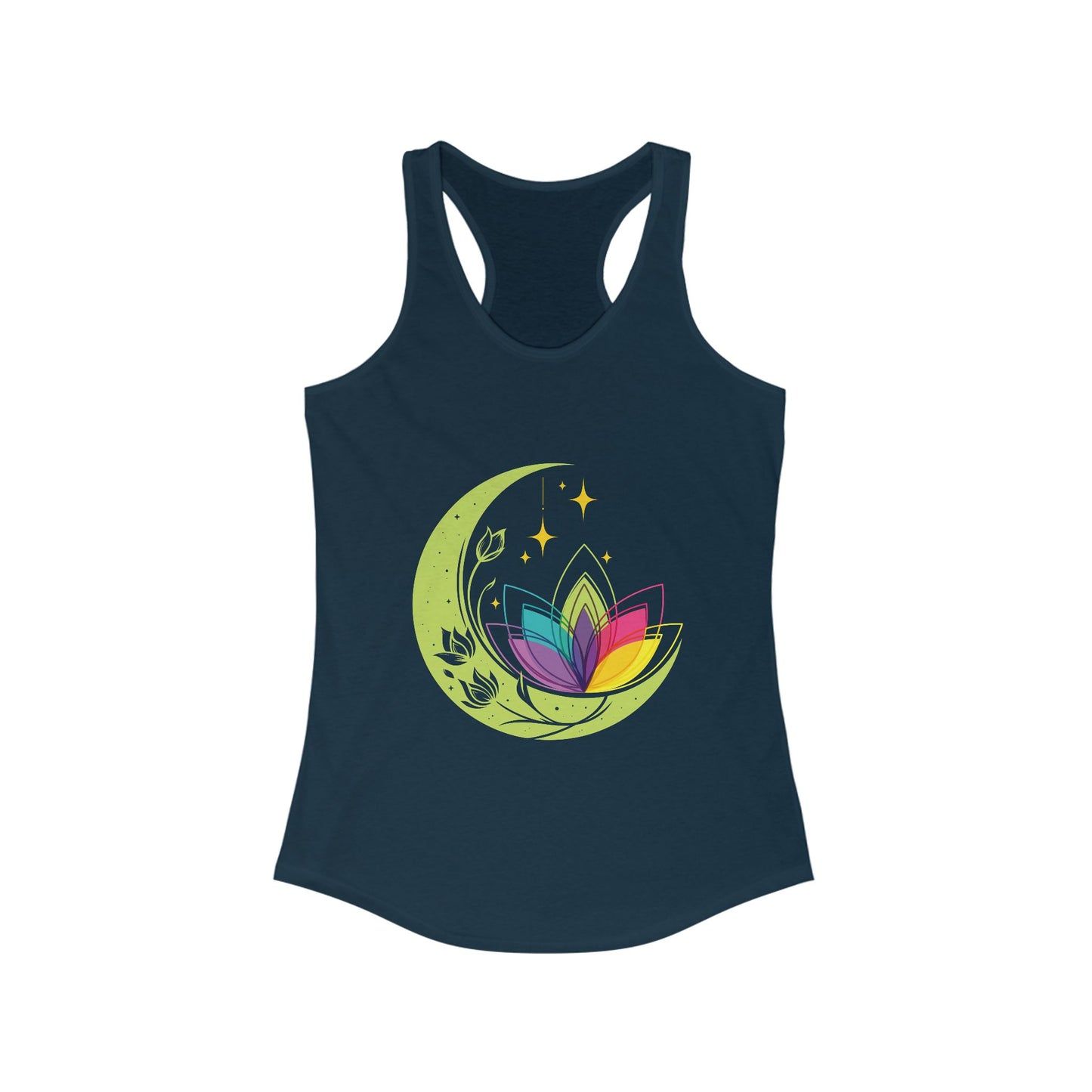 New Moon & Lotus Racerback Tank – Radiate Cosmic Calm & Feminine Strength