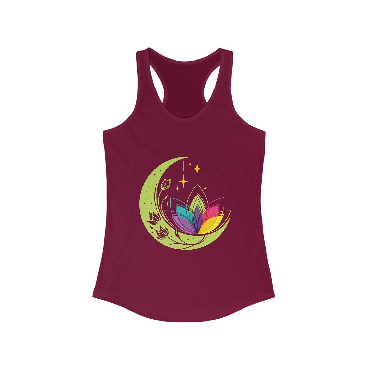 New Moon & Lotus Racerback Tank – Radiate Cosmic Calm & Feminine Strength