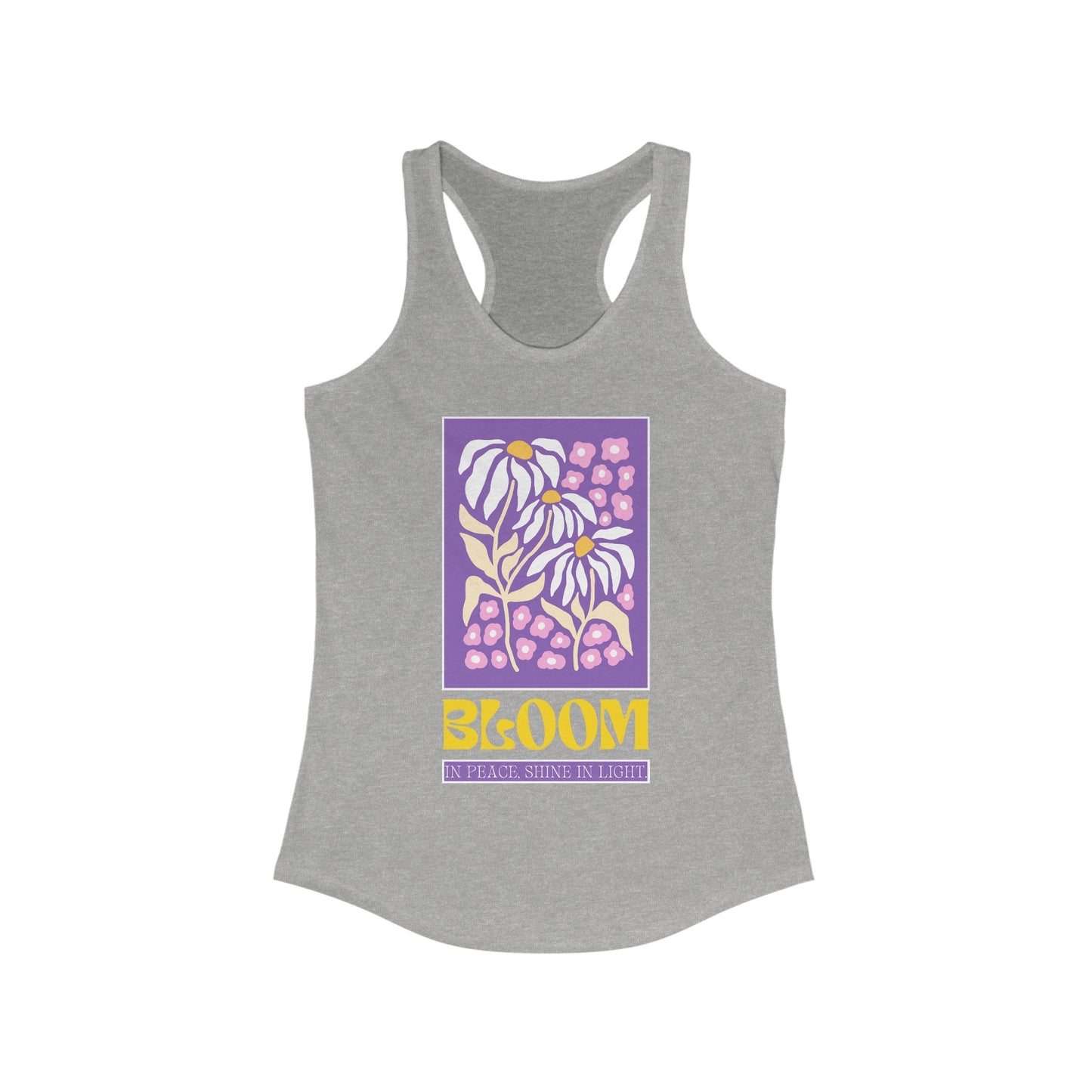 "Bloom in Peace, Shine in Light" - Floral Racerback Tank Top for Radiant Living