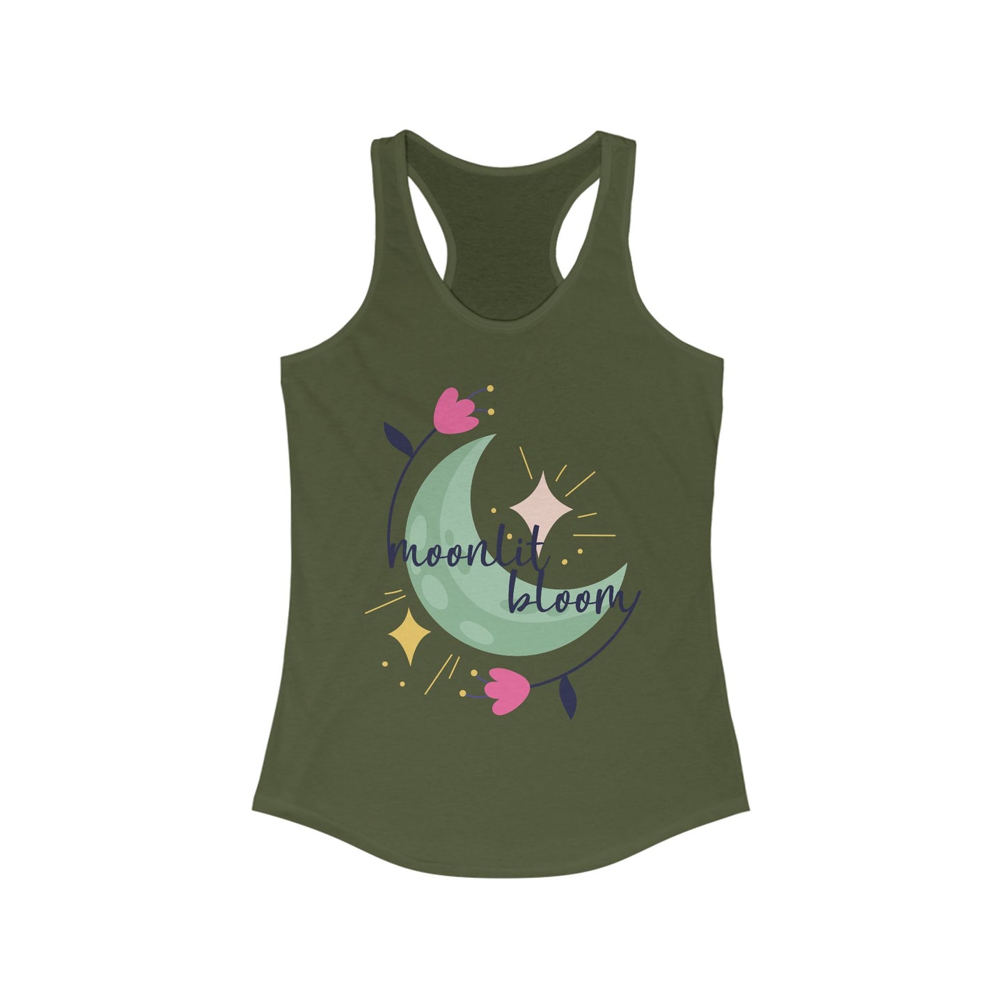 "Moonlit Bloom" - Floral Moon Women's Racerback Tank Top for Dreamy Souls