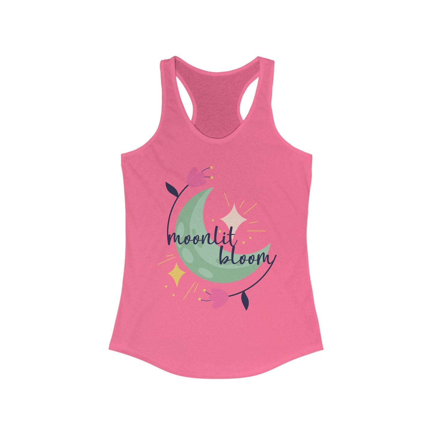 "Moonlit Bloom" - Floral Moon Women's Racerback Tank Top for Dreamy Souls