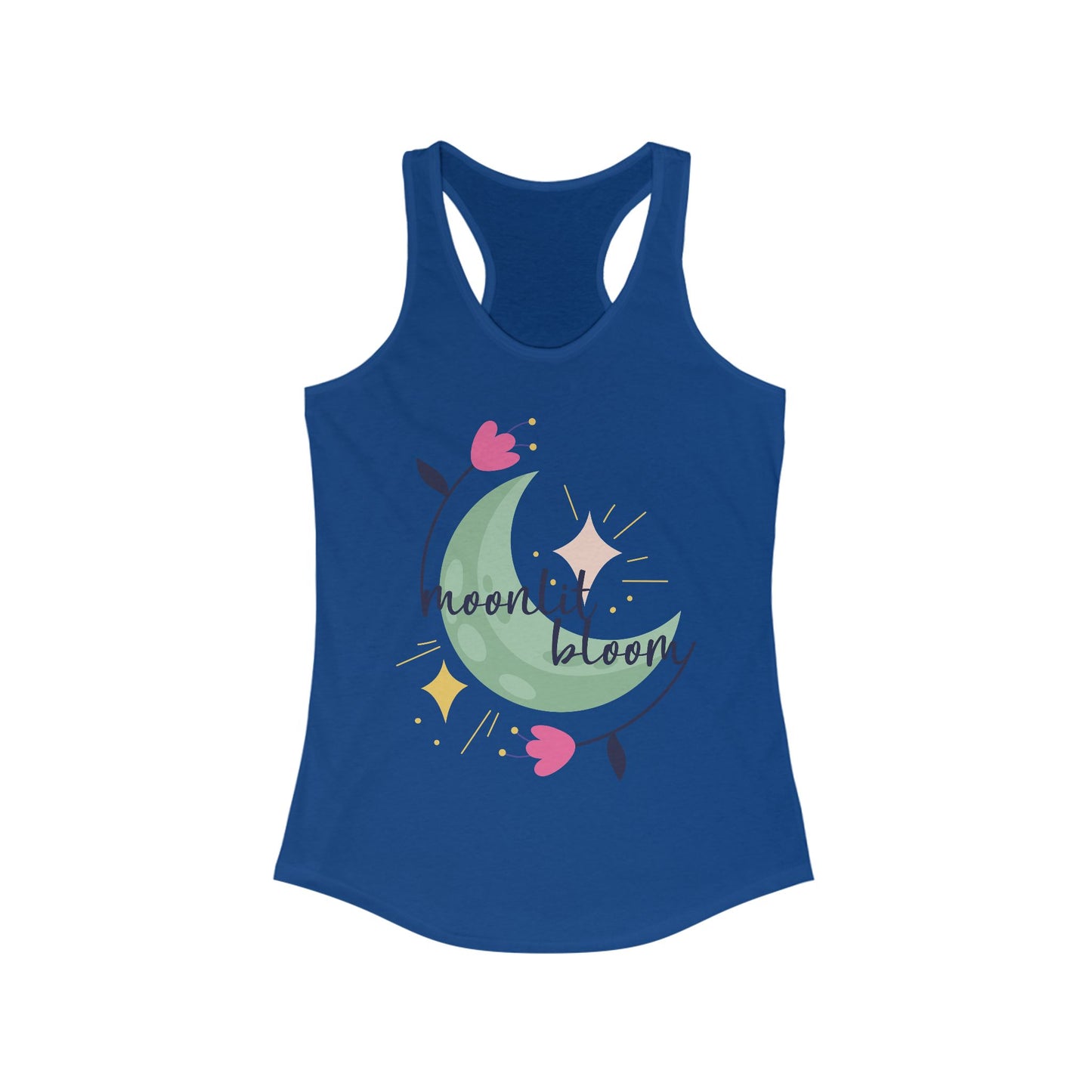 "Moonlit Bloom" - Floral Moon Women's Racerback Tank Top for Dreamy Souls