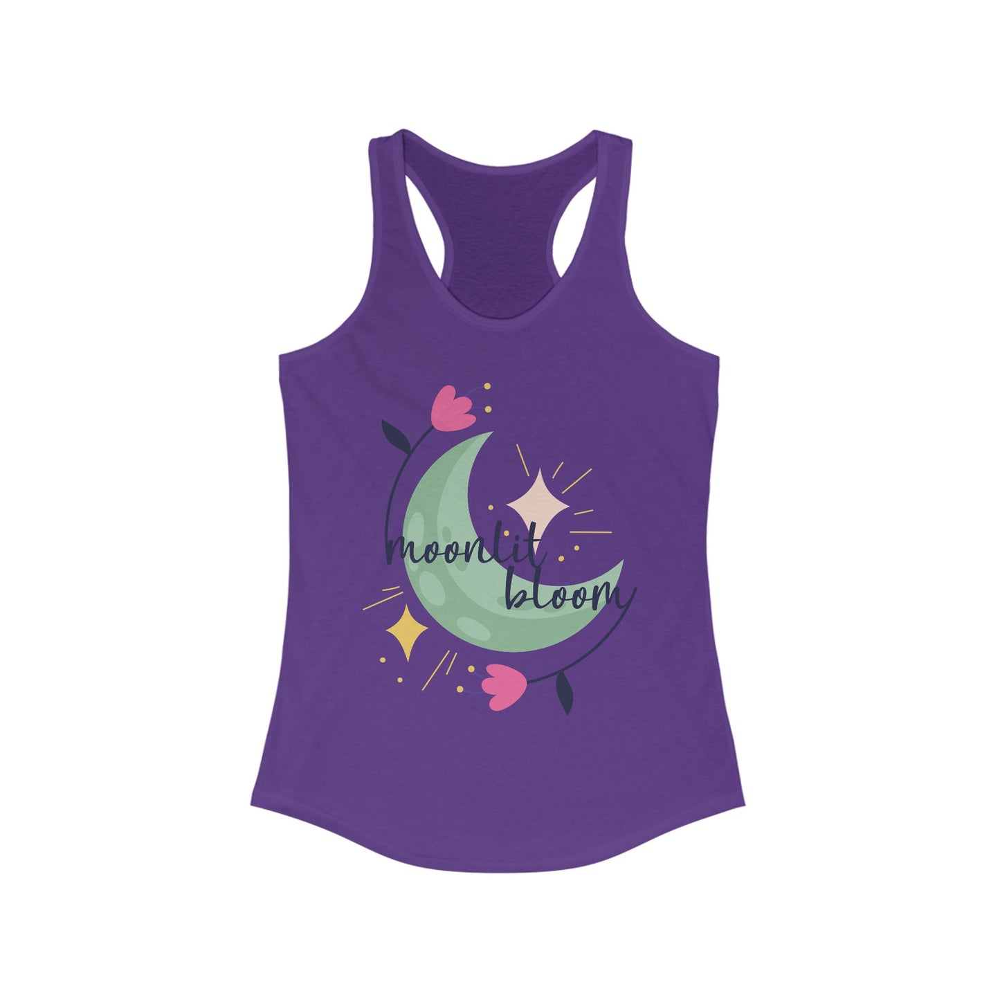 "Moonlit Bloom" - Floral Moon Women's Racerback Tank Top for Dreamy Souls
