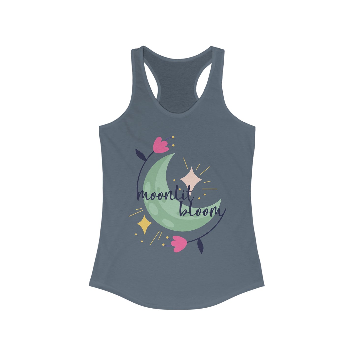 "Moonlit Bloom" - Floral Moon Women's Racerback Tank Top for Dreamy Souls