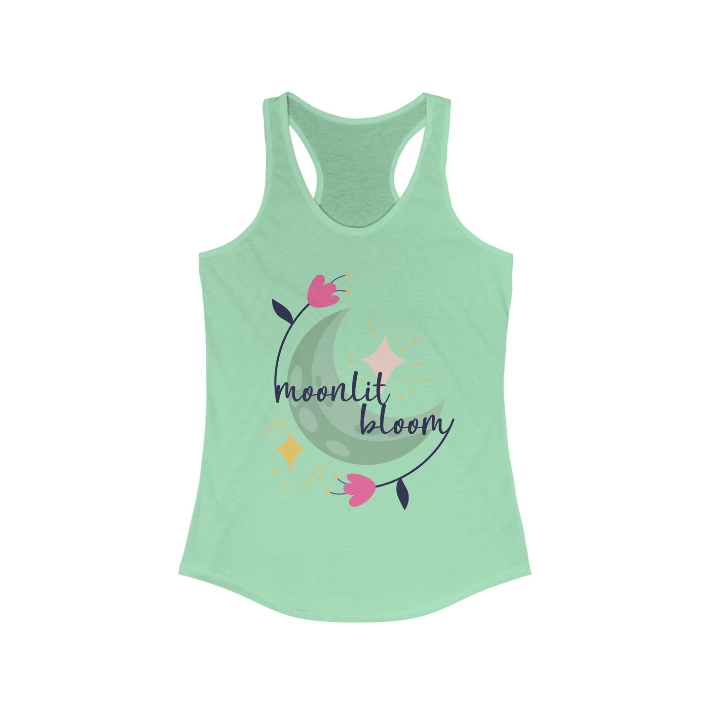 "Moonlit Bloom" - Floral Moon Women's Racerback Tank Top for Dreamy Souls