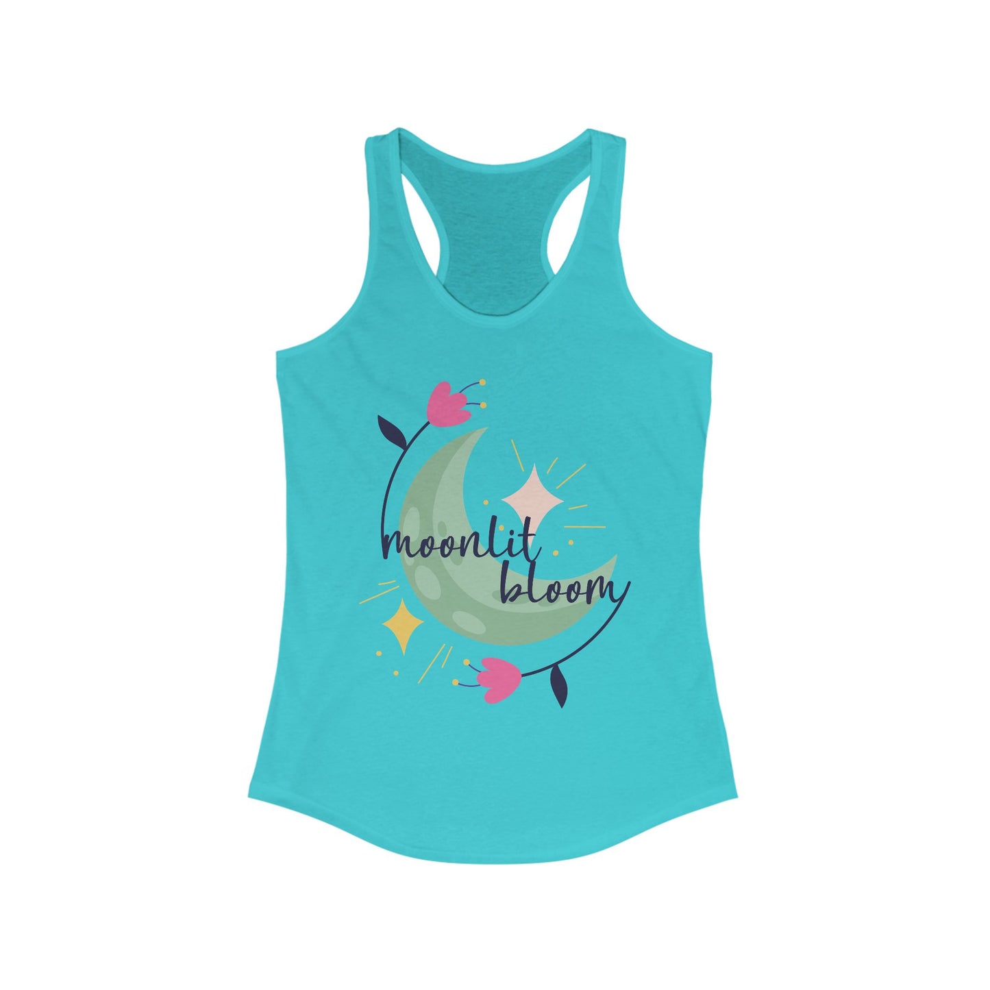 "Moonlit Bloom" - Floral Moon Women's Racerback Tank Top for Dreamy Souls